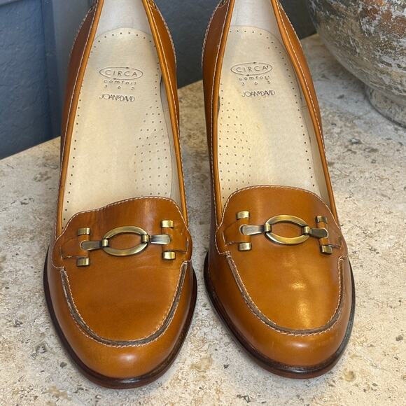 Joan & David Circa Brown CJ Gallagher Leather Buckle Stacked Heel Shoe 9 1/2 M - Picture 2 of 6